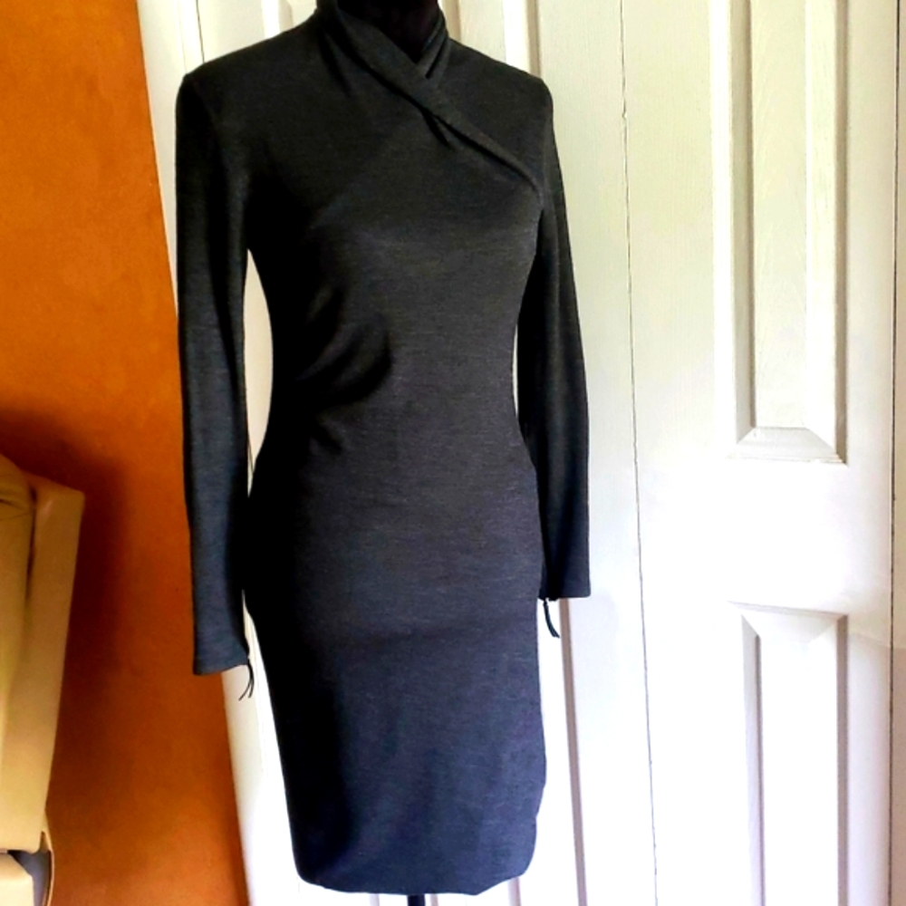 MaxMara Gray Dress with Leather Elbow Patches